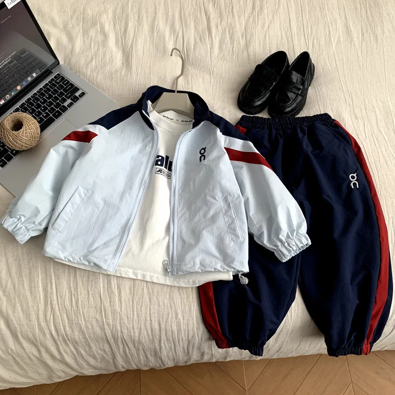 boys'-spring-autumn-two-piece-set-korean-style-color-collision-jacket-outerwear-top-bottoms-combo-cotton-school-wear