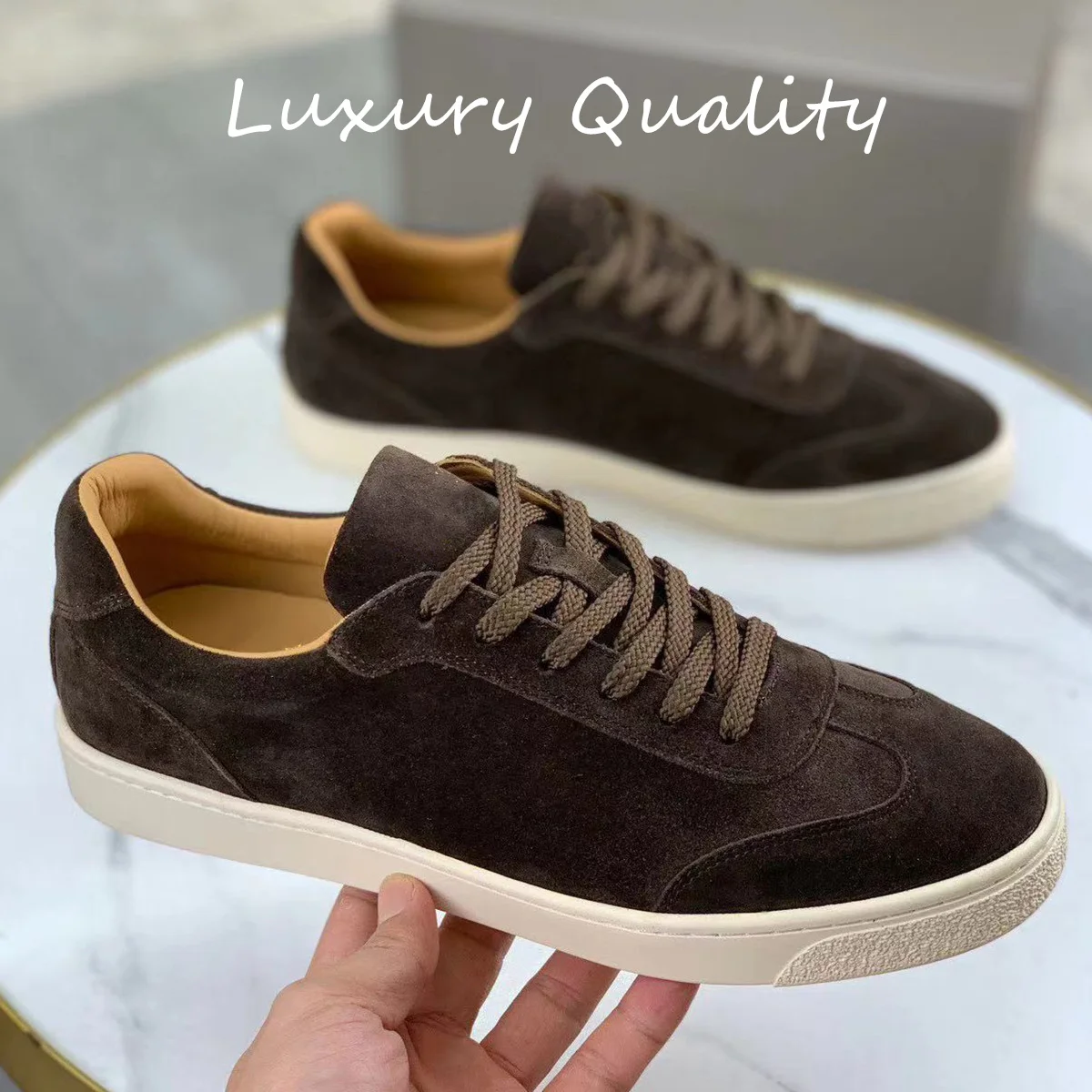 2024 Summer New Men's Genuine Leather Flat Shoes Solid Color Lace-up Breathable comfortable Sneakers Outdoor Shoe