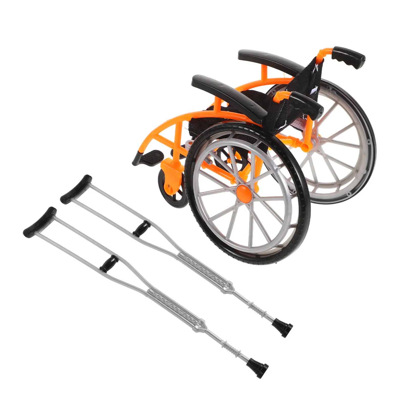 Wheelchair Mini Foldable Realistic Design Pretend Play Accessories Crutches Lightweight Portable Display Set