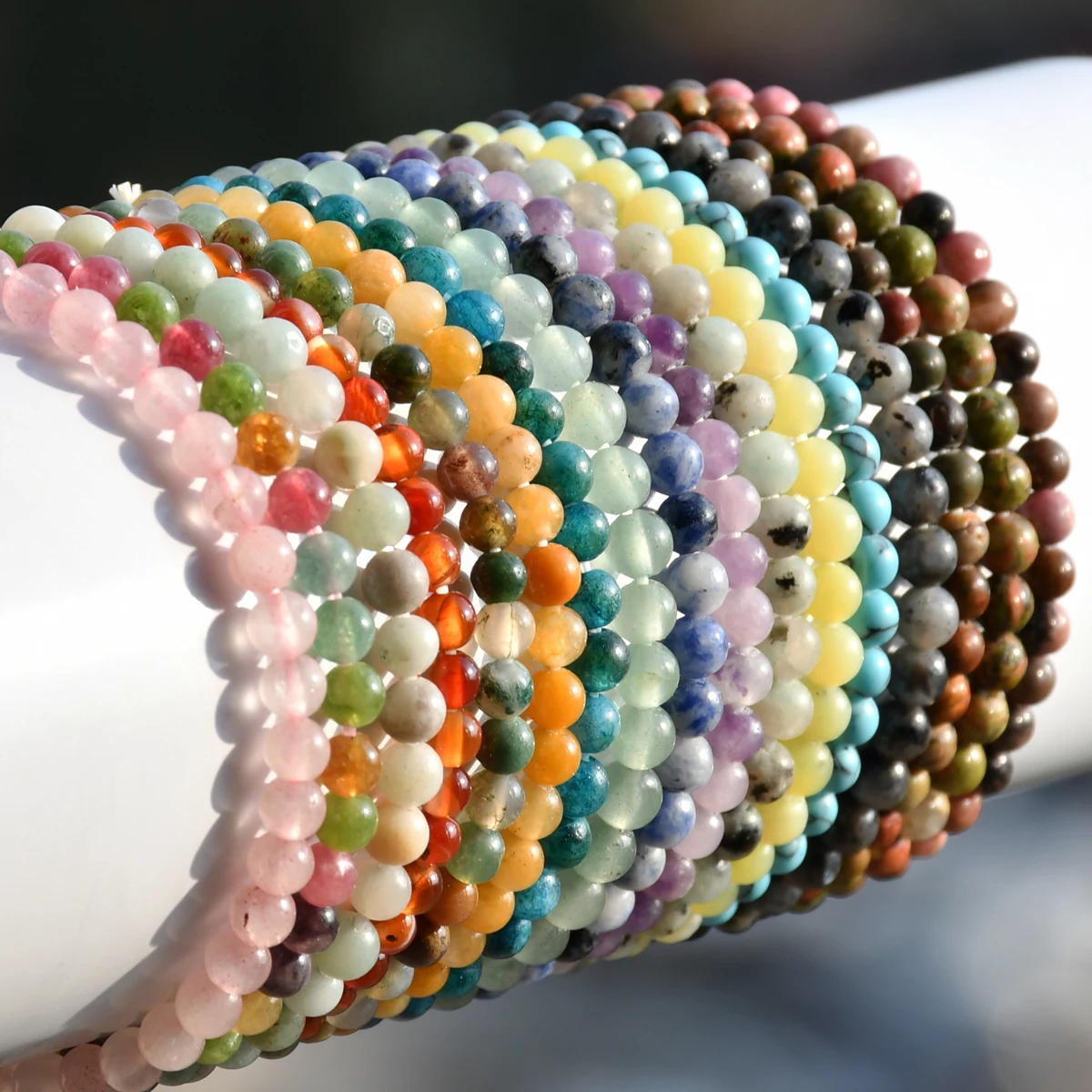 4mm Natural Stone Beads Bracelets Rose Quartz Malachite Tourmaline Rhodonite Bohemian Colorful Vacation Hand Jewelry