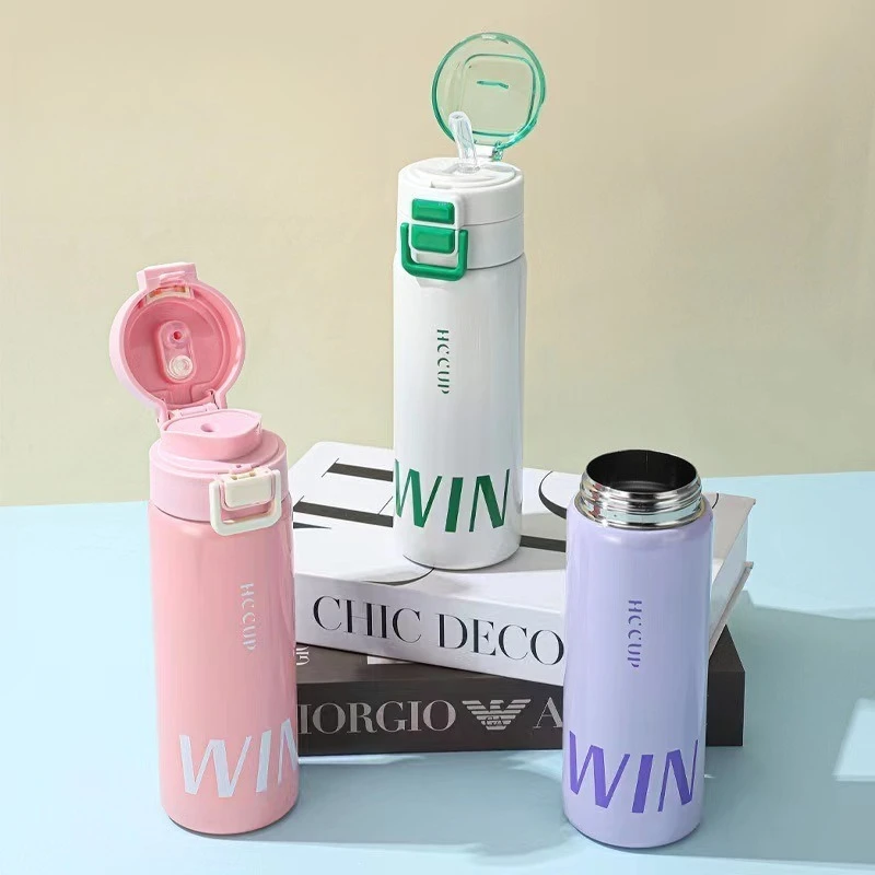 316 Stainless Steel Vacuum Insulated Cup Dual Drinking Straw Portable Cup High Appearance Children's Bouncing Water Cup