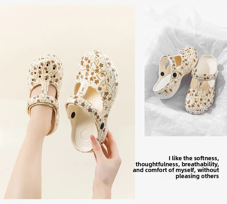 Neue Sommer-Damen-Clogs mit Aufdruck, Geschlossener Zehenbereich, Dicker Rutschfester Sohle, für Outdoor, Strand und Garten – Detail 14