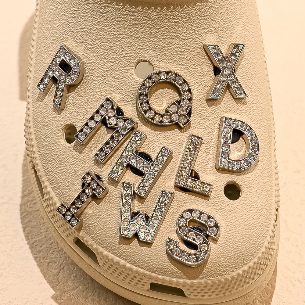 1pcs Silvery Letters Luxury Shoe Charms Alphabet Shoe Decorations Pins for Garden Sandals Women Girls Bling Favor Gifts image 3