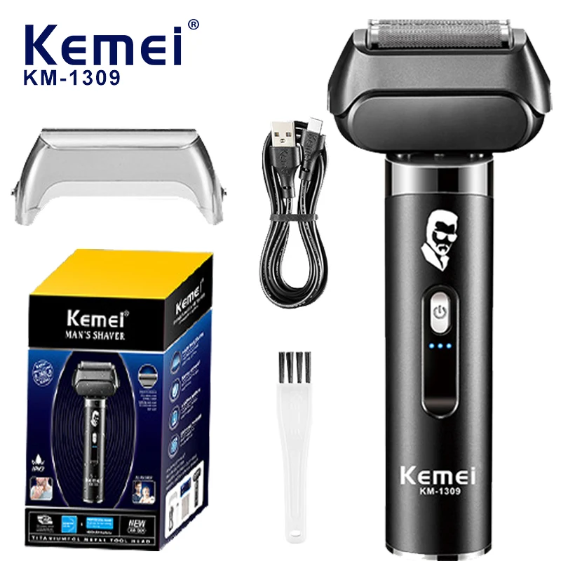 

KEMEI Electric Shaver for Men Beard Trimmer Waterproof Face Shaver Wet & Dry Washable Rechargeable Cordless Foil Shaver km-1309