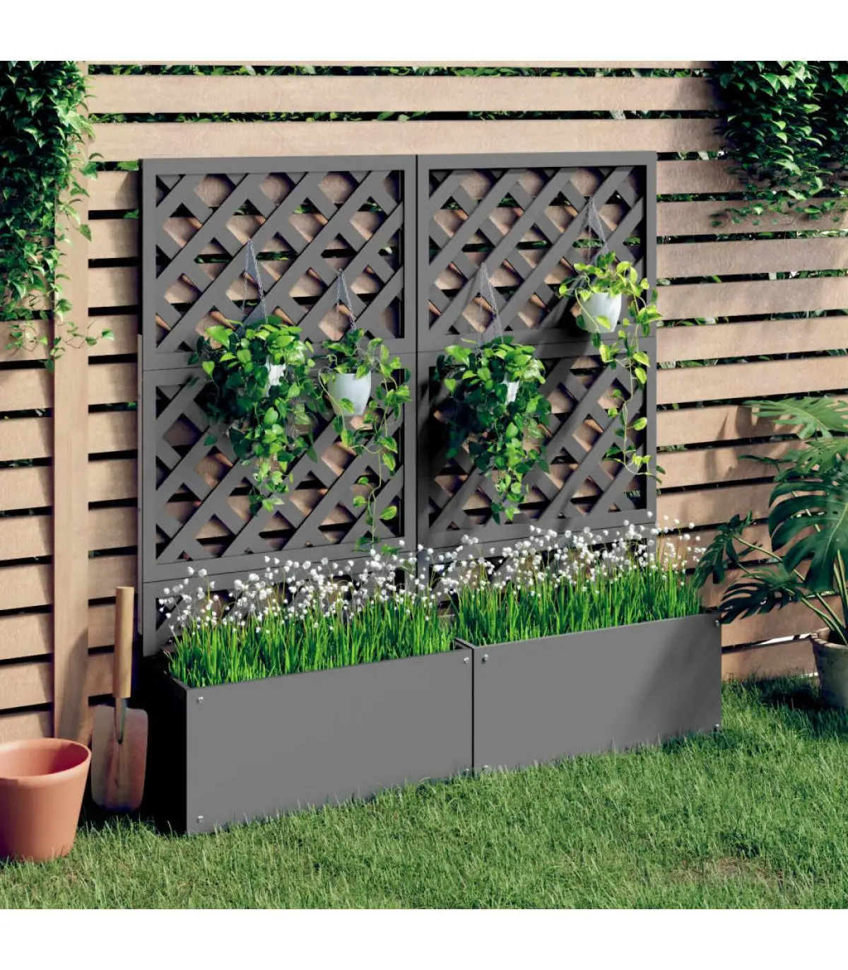 2 PCs WPC Gray 65x33x135 cm planters and planters with trellis