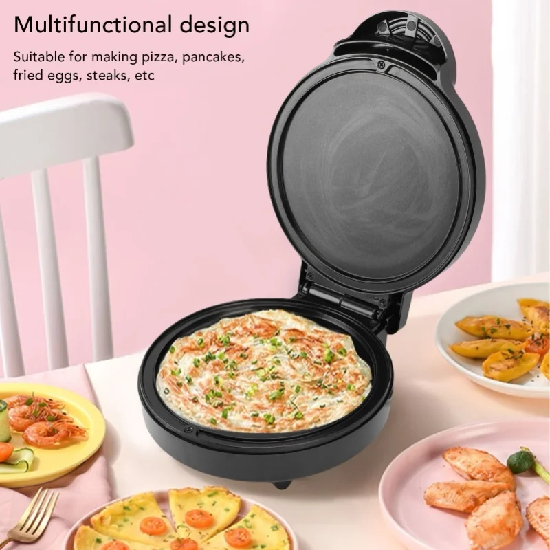 1000W Electric Round Griddle Anti Stick Double Side Heating Countertop Pizza Maker For Pancake Egg Steak Breakfast Machine
