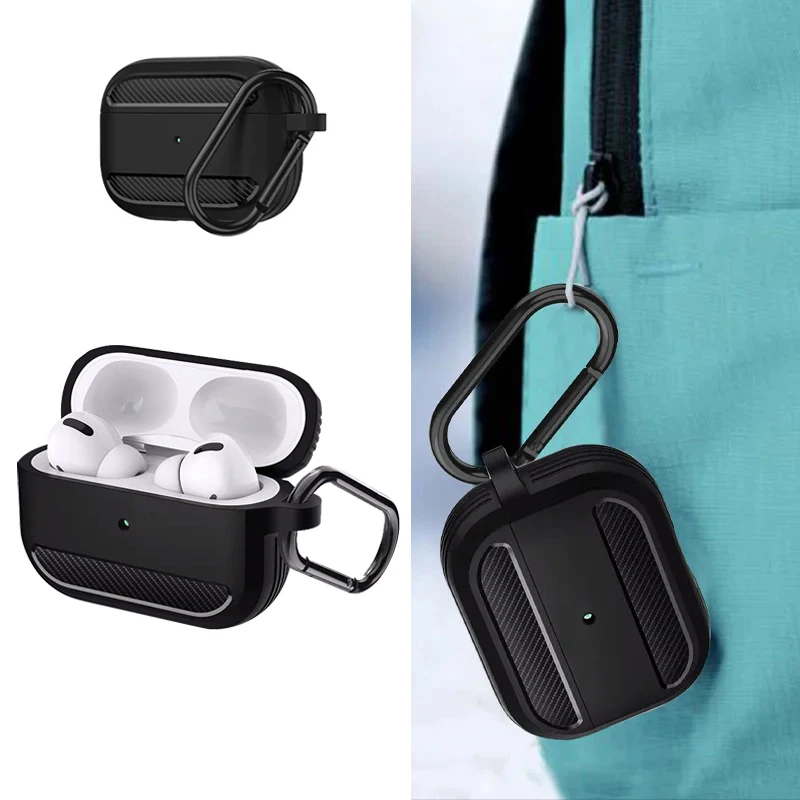 For Airpods Pro 2 Generation 3 2 Case Carbon Fiber Soft Frosted Case Protective Case Shock Absorbing and Anti-Drop with Keychain