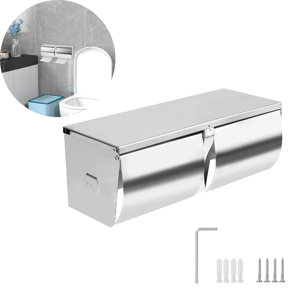 

Stainless Steel Toilet Roll Holder Wall Mounted Napkin Rack Organizers Double Toilet Paper Holder with Shelf For Bathroom