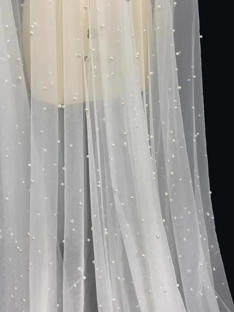 Pearl Mesh Fabric By Meters for Wedding Dress Clothes Curtains Hair Clip Diy Sewing High-density Soft Smooth Plain Organza Cloth