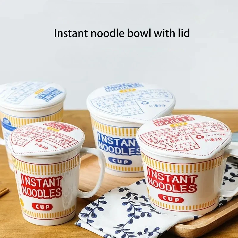 

Japanese Style Ceramic with Lid and Handle, Instant Noodle Bowl, Soup Bowl, Microwave Oven, Dishwasher Available