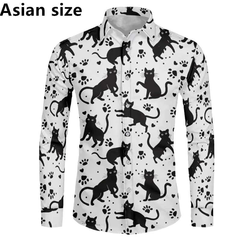 

Cute Cat Pattern 3D Prints Men's Shirts Anime Hawaiian Shirt Men's Long Sleeve Shirt Lapel Blouse Oversized Y2k Unisex Top