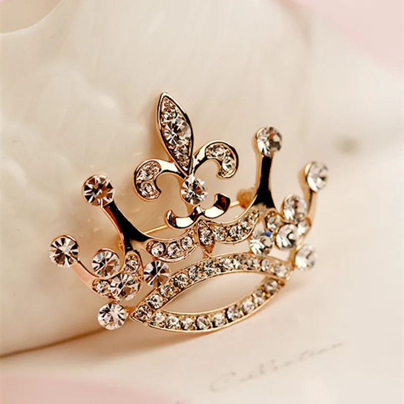 Hot Fashion Charm Crystal Crown Brooch Retro Big Royal Brooch Rhinestones Brooch Woman Jewelry Wedding Corsage Handmade