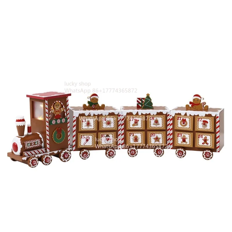 

Handicrafts Christmas Wooden Train Calendar Decoration Gifts Wheels Turnable