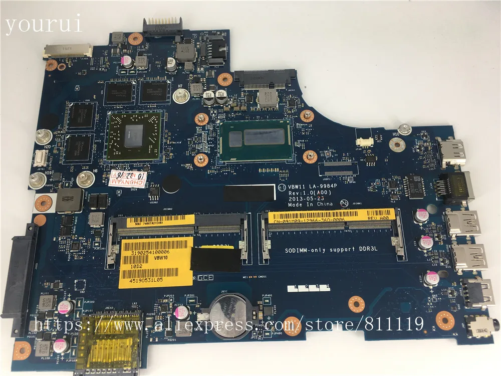 VBW11 LA-9984P mainboard  For Dell inspiron 17R 3737 5737 laptop motherboard with i5-4200u cpu and GPU chips  test good