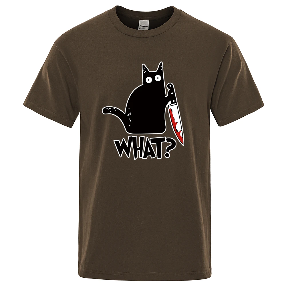 Men's t-Shirt High Quality 100% Cotton Knife Cat Print Oversized t Shirt Casual Loose Casual Shirt o-Neck t-Shirt Male Tees Tops image 3