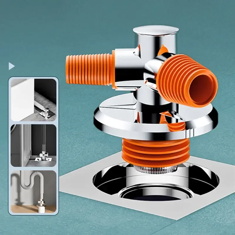 Washing Machine Downpipe Four-way Water Distributor Drainage Channel Anti-odor and Anti-overflow Special Floor Drain Connector