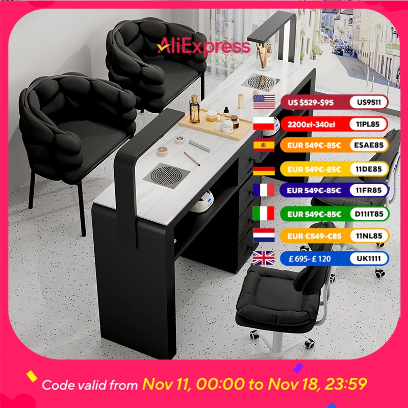 

Dust Collector Nail Table Professional Beige Workstation Designer Nail Desk Salon Storage Black Stolik Do Manicure Furniture
