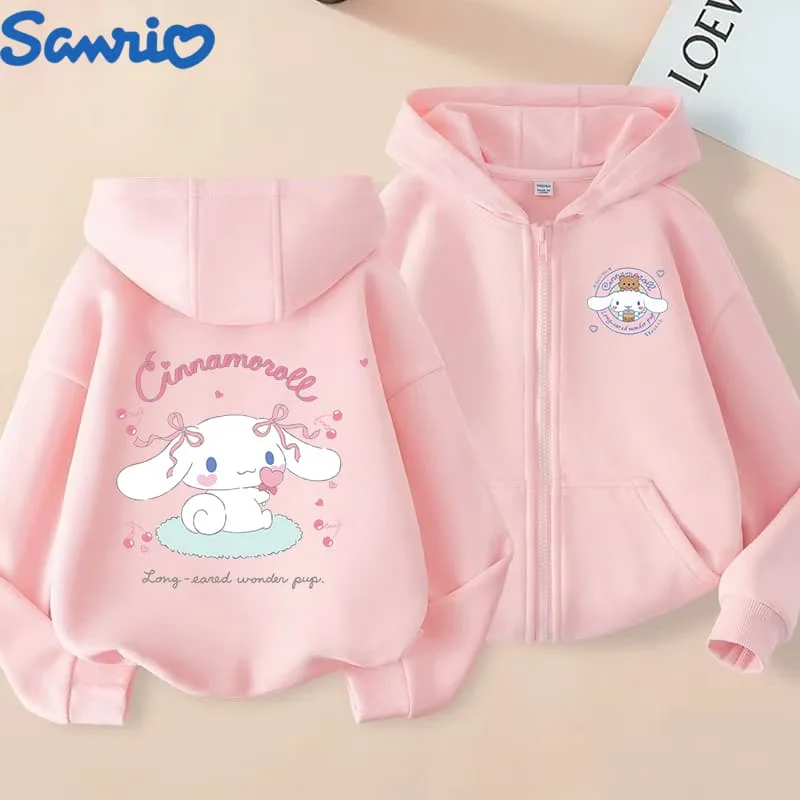 Sudadera con capucha de Cinnamoroll, ropa Kawaii para niños, moda urbana para niños, Sudadera con capucha con cremallera de dibujos animados divertidos, traje informal para niñas