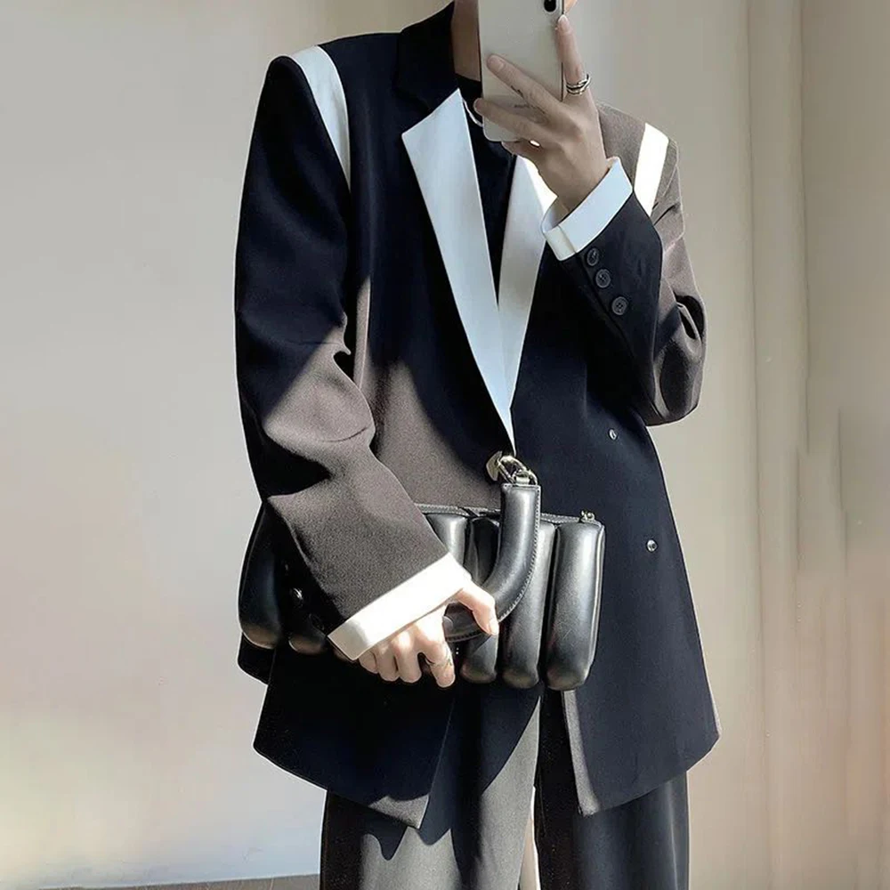 Áo Blazer Miếng Dán Cường Lực Lưng Dài Tay Streewear Nút Rời Csual Phù Hợp Với Hàn Quốc 2023 Thời Trang Nam Mỏng Áo Khoác M-2XL