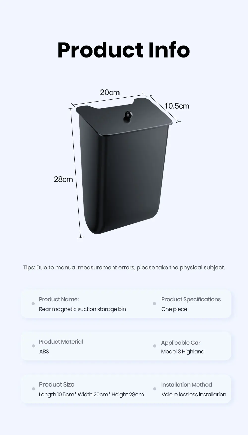 YZ Für Tesla Model 3 Y Highland Juniper Rücksitz-Mülleimer Magnetische Heck-Aufbewahrungsbox Abfalleimer Organizer 2026 Auto-Zubehör – Detail 11