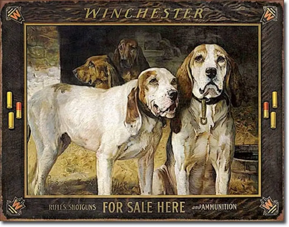 Vintage Metal Sign Winchester Hunting Dogs Tin Sign Retro Plaque Wall Decor For Home Kitchen Pub Bar Cafe Man Cave 8x12 Inch