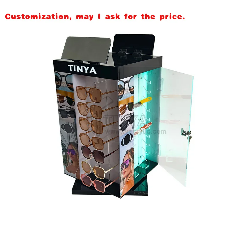 custom.Custom Commercial Illuminated Multipurpose Lockable Rotating Video Transparent Mirror Table Sunglasses Knife Display Rack