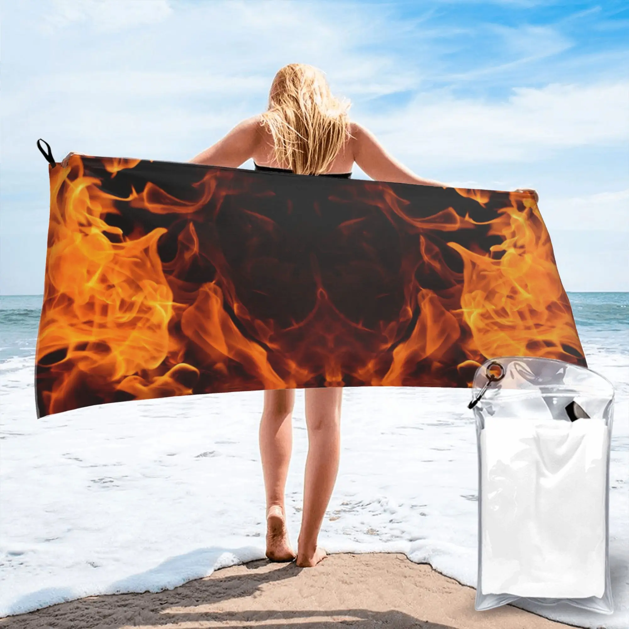 Burning Fire With Sparks  Beach Towel Soft Microfiber Quick Dry Absorbent Quick Towels For Mountain Climbing