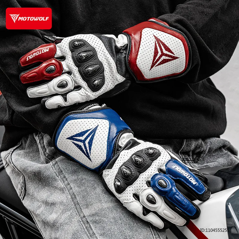 Leather Motorcycle Gloves Men Women Riding Motocross Gloves Goatskin Carbon Fiber Knuckle Touchscreen Dirt Bike Motorbike Gloves