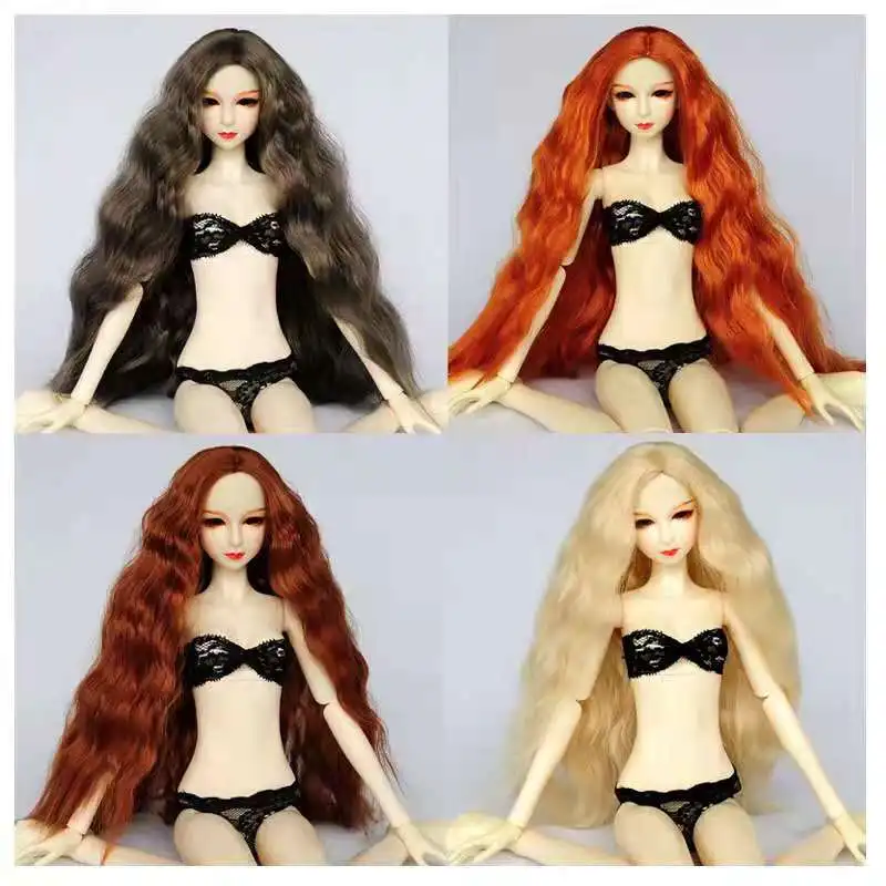 bjd 1/3 1/4 1/6 1/8 1/12 jd wigs high temperature fibe blue red long hair part instant noodle roll curl wig doll accessories