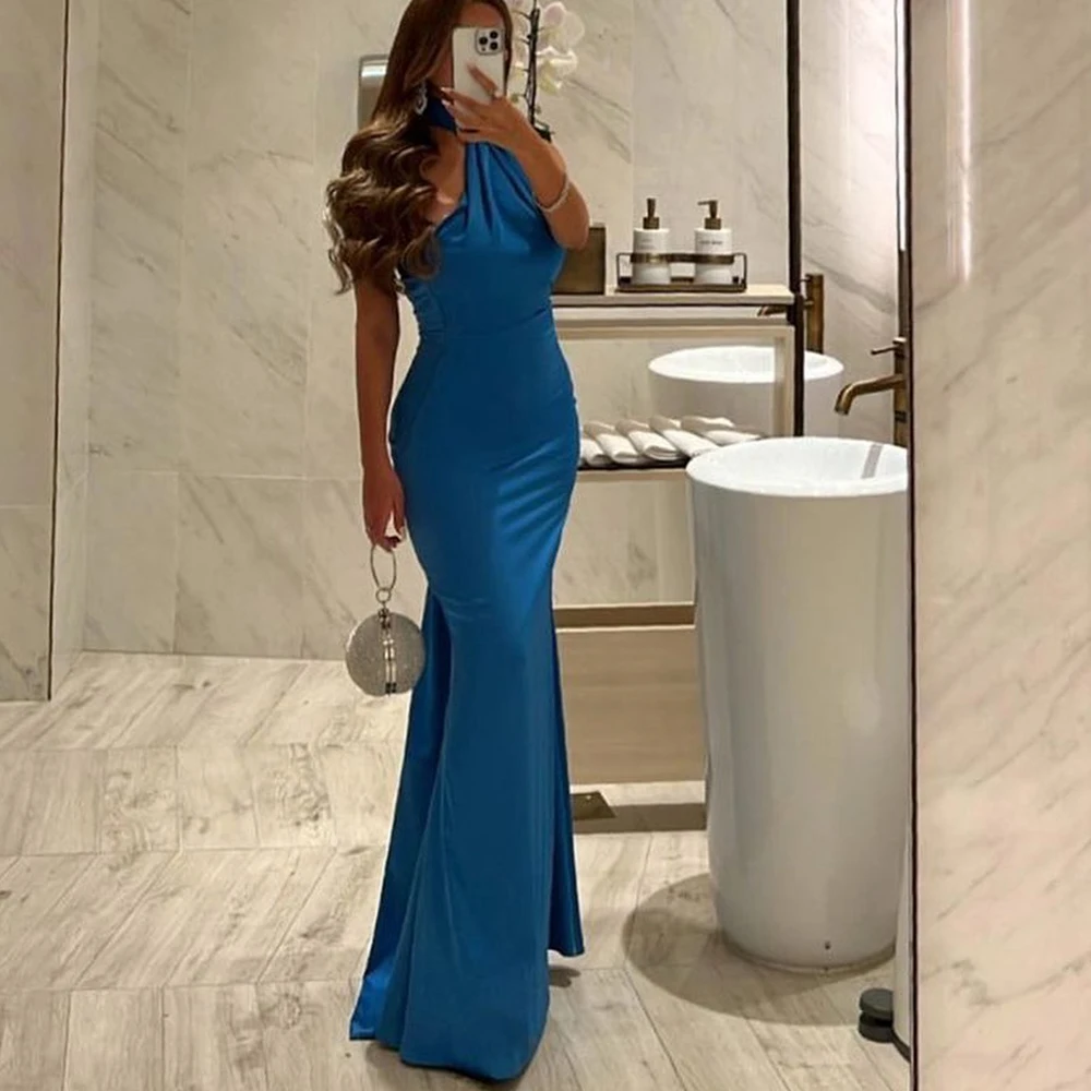 

Saudi Arabia Evening Gowns One Shoulder Straight Jersey Pleats Sleeveless Solid Color Jersey Bespoke Occasion Gowns Bridesmaid