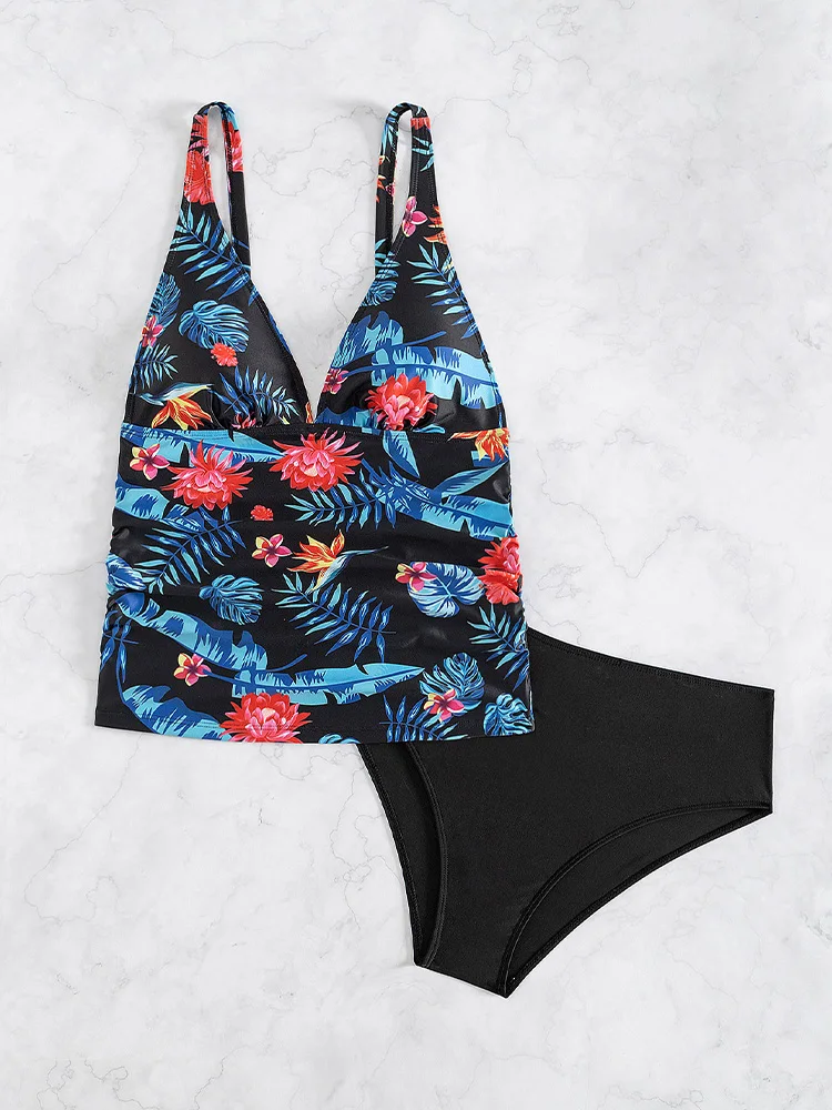 2026 New Summer Bikini Set Sexy Print Deep V Spaghetti Strap Bikini 2 Piece Set Women Split Swimsuit Beach Style Bikini