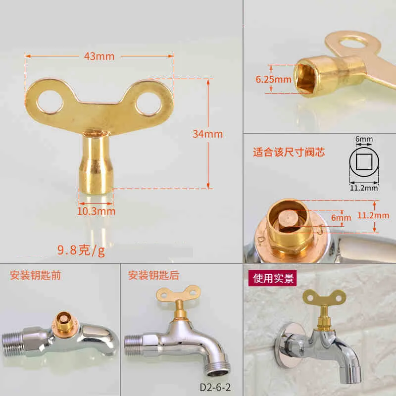 Square Socket Brass Radiator Keys Plumbing Bleeding Key Water Tap Key For Air Valves Plumbing Tool 7mm Hole