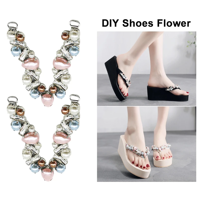 Engood 10Pcs Drop Rhinestone Shoes Chain Connectors Sewing Trim & Embellishments Craft Buckle for DIY Flip-Flops Button Hair