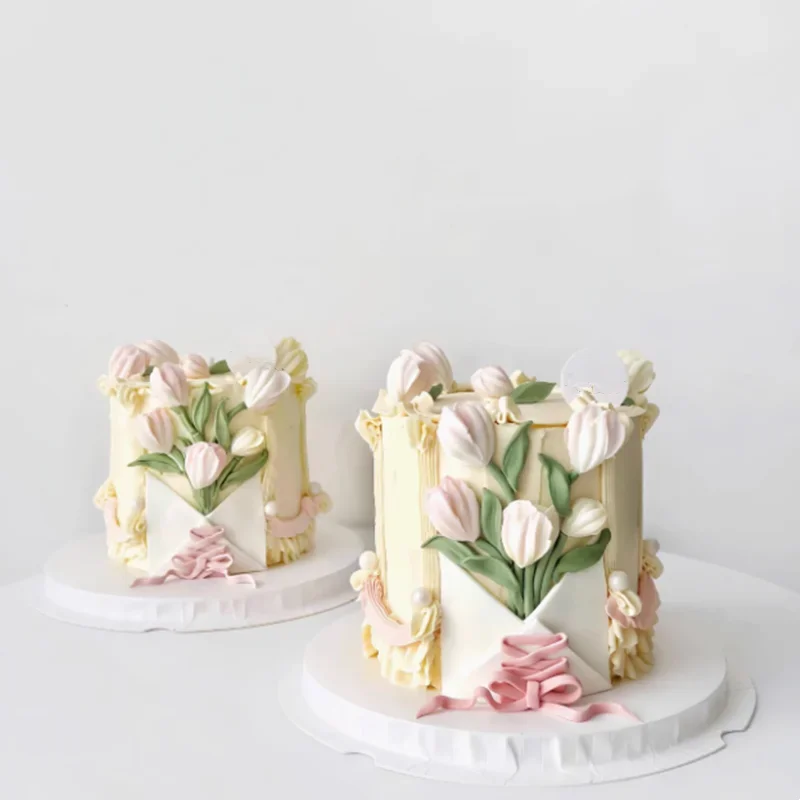 Plastic Cake Decoration Accessories, Simulated Cream Decorated Tulip Fake Birthday Cake Model, Window Display Sample 6-8 Inches