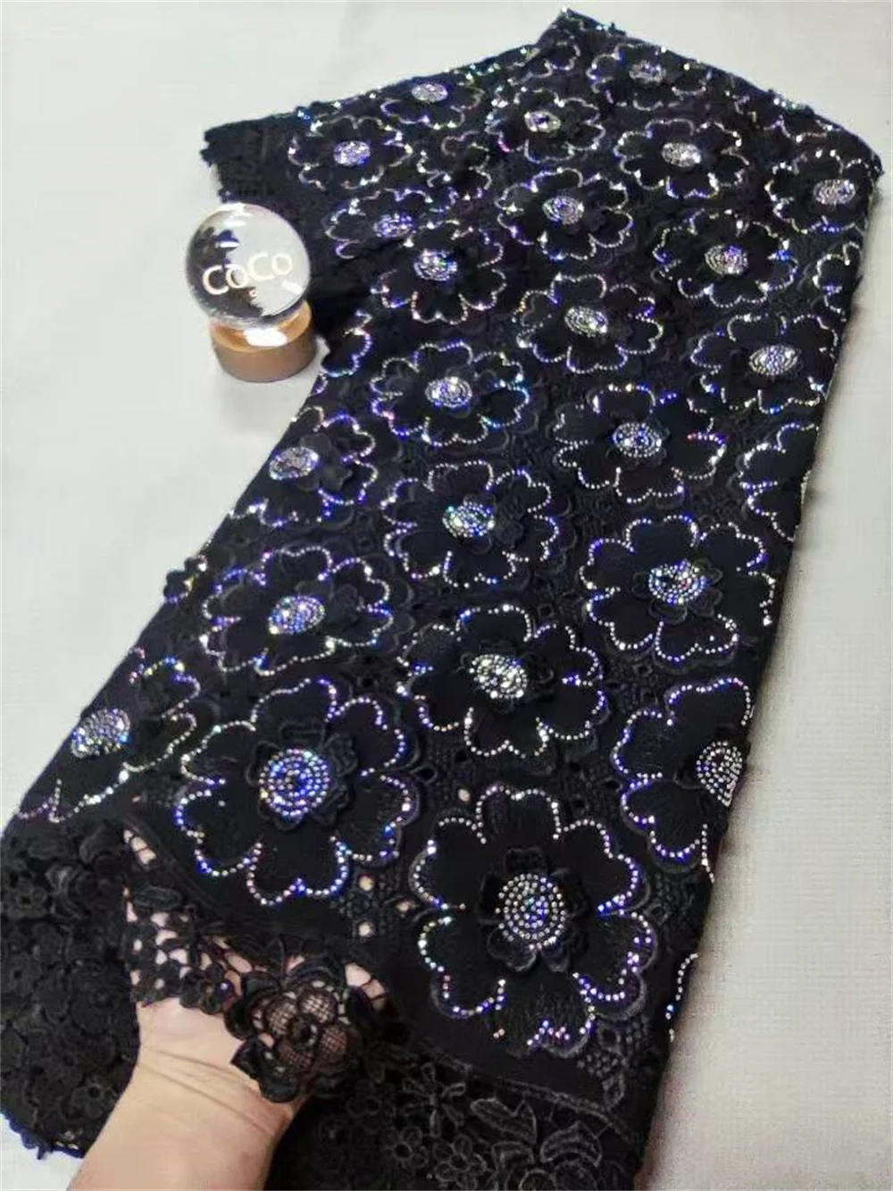 

Высококачественное африканское нигерийское кружево из хлопка с вышивкой, тюль для свадебного платья, шифон, 5 ярдов, черный, M165-1