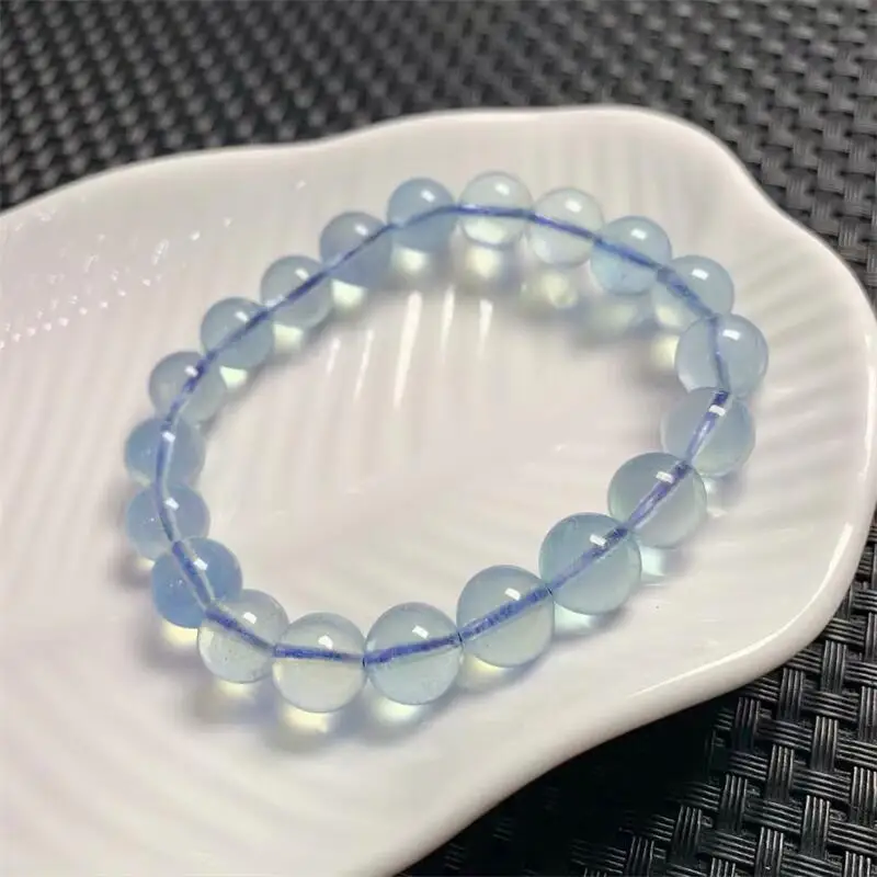 9.5MM Natural Aquamarine Bracelet Gemstone Round Bead Crystal Healing fengshui Gemstone Jewelry Gift 1PCS