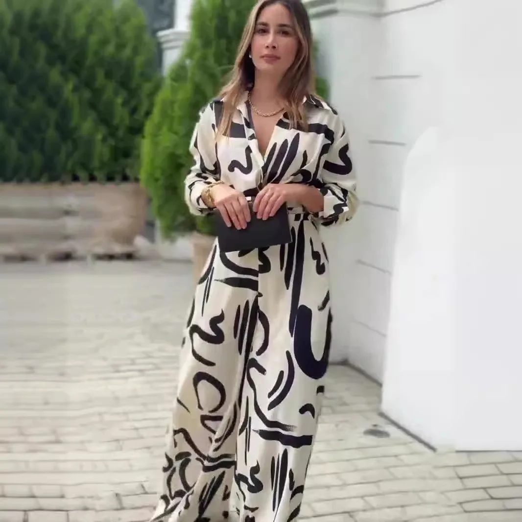 Wide Leg Pants Rompers Ankle Length Jumpsuits Women Pockets One Piece High Waist Office Lady Spliced Print Loose Fit 2024