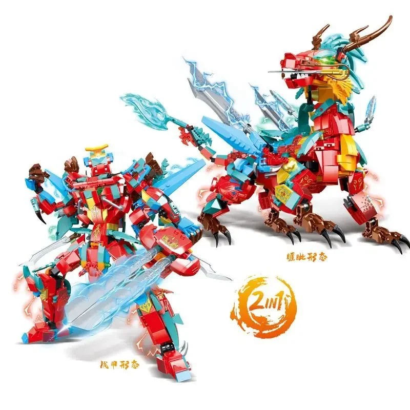 New Arrival Chinese Mythology 2 Mecha Assembly Children's Building Blocks Samurai Figure Robot Ornaments Boy Holiday Gift Toys