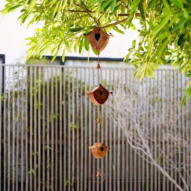 Gold Bird Houses Rain Chain For Heavy Rain, Functional & Decorative Replacement Downspout Chain For Outside Rainchain