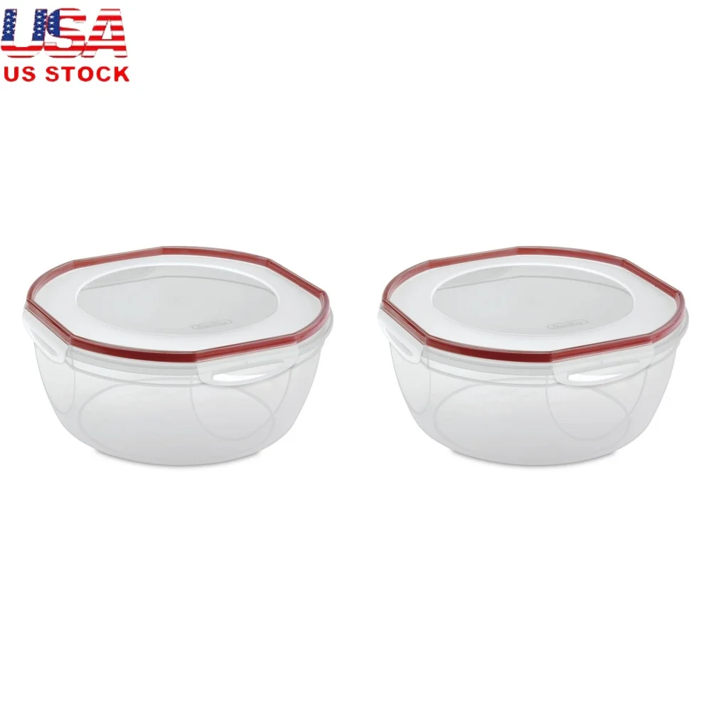 

Airtight Watertight Food Storage Container Set 8.1 Qt Stackable Clear Bowls with Lids Freezer Microwave Safe BPA Free 2 Count