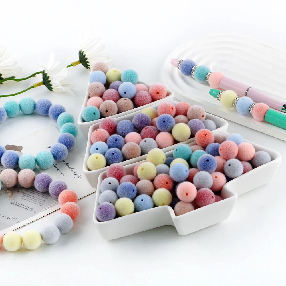 10pcs Colorful Silicone Bead Relief Flower Bead Plush Bead Polka Dot Bead Round DIY Accessories for Jewelry Making Keychain