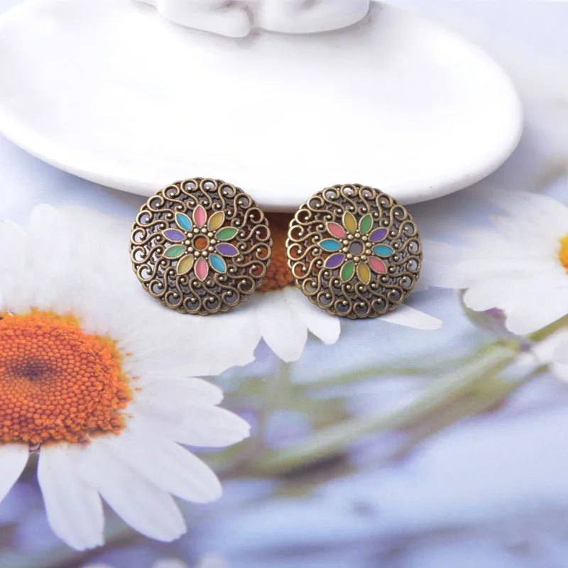10 Stück/Set Zinklegierung Runde Anhänger Boho Öltropfen-Blumen-Anhänger DIY Damen-Schmuckzubehör – Detail 5