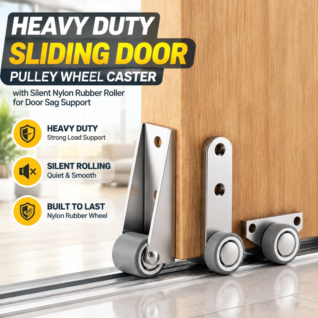 Heavy Duty Sliding Door Pulley Wheel Caster with Silent Nylon Rubber Roller for Door Sag Support