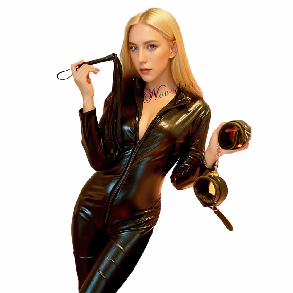 Latex Bodysuit Metallic Glanzend Catsuit Sexy Vrouwen Zentai Full Body Suit Kostuum Halloween Party Wetlook Pvc Lederen Unitard