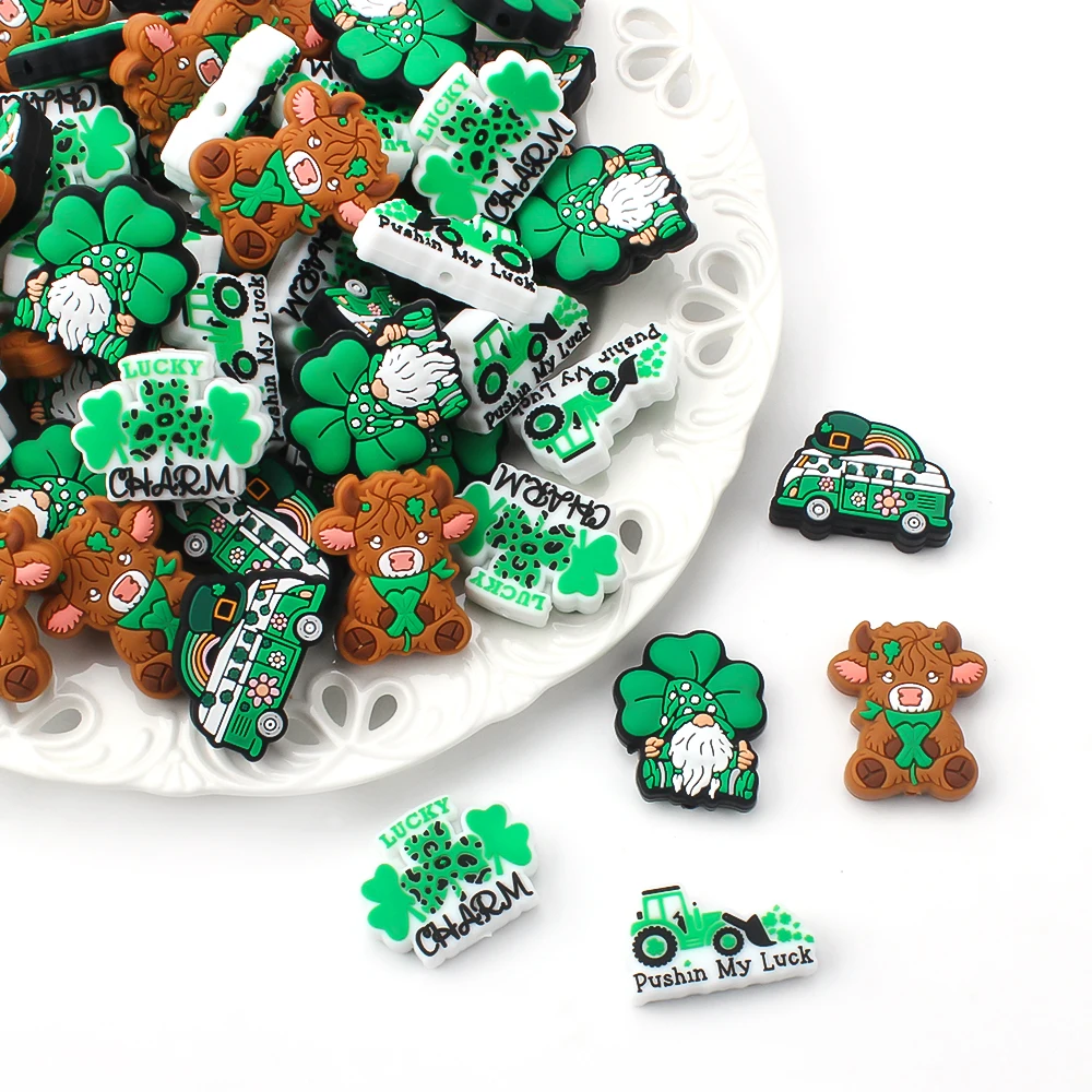 5/10pcs St. Patrick\'s Day Clover Silicone Beads Fashionable Leaf Design Focal BeadsVFor DIY Pens Lanyards Keychains Decorations