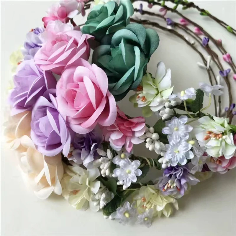 Europe And The United States Popular Rose Bride Wreath Hair Hoop Seaside Tourism Beautiful Simulation Flower Hair Hoop