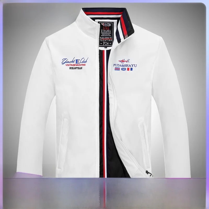 

Мужская хлопковая куртка Slim Fit на осень-зиму, повседневная, деловая, на молнии, однотонная, тонкая, с вышивкой