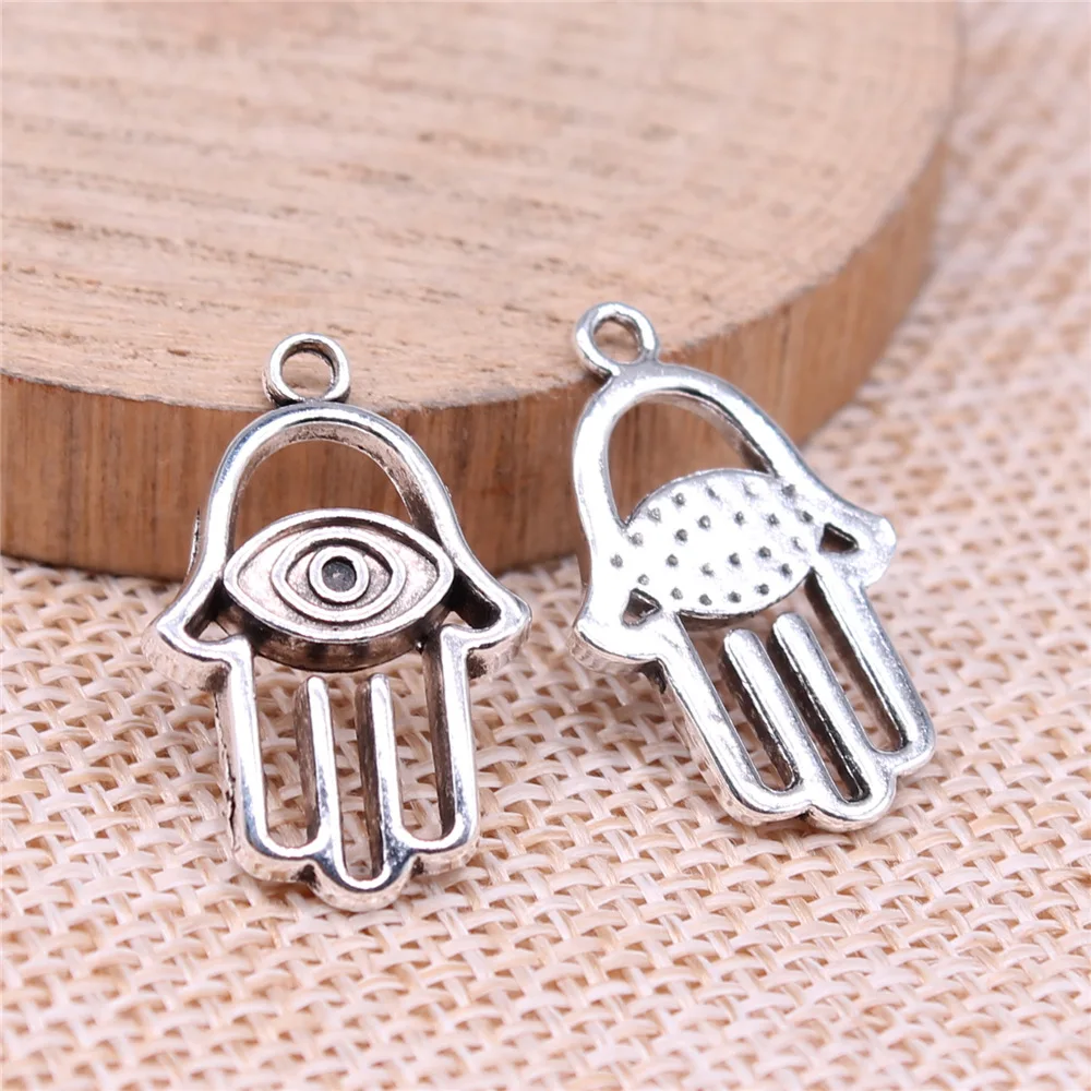 10pcs 24x15mm Antique Silver Color Eye Palm Hamsa Hand Charms Pendant Wholesale DIY Jewelry Findings