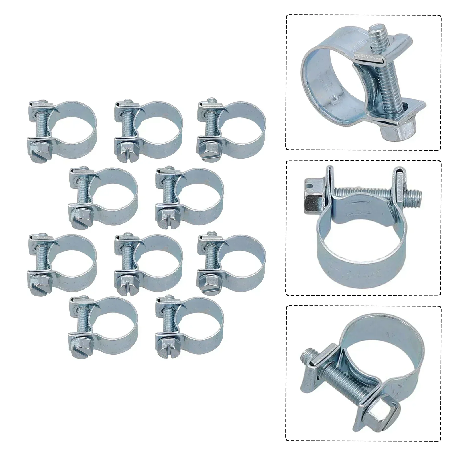 10pcs Hose Clamps Mini Fuel Line Jubilee Hose Clips Diesel Petrol Gasoline Pipe Coolant Radiator Clamp Durable Anti-oxidation