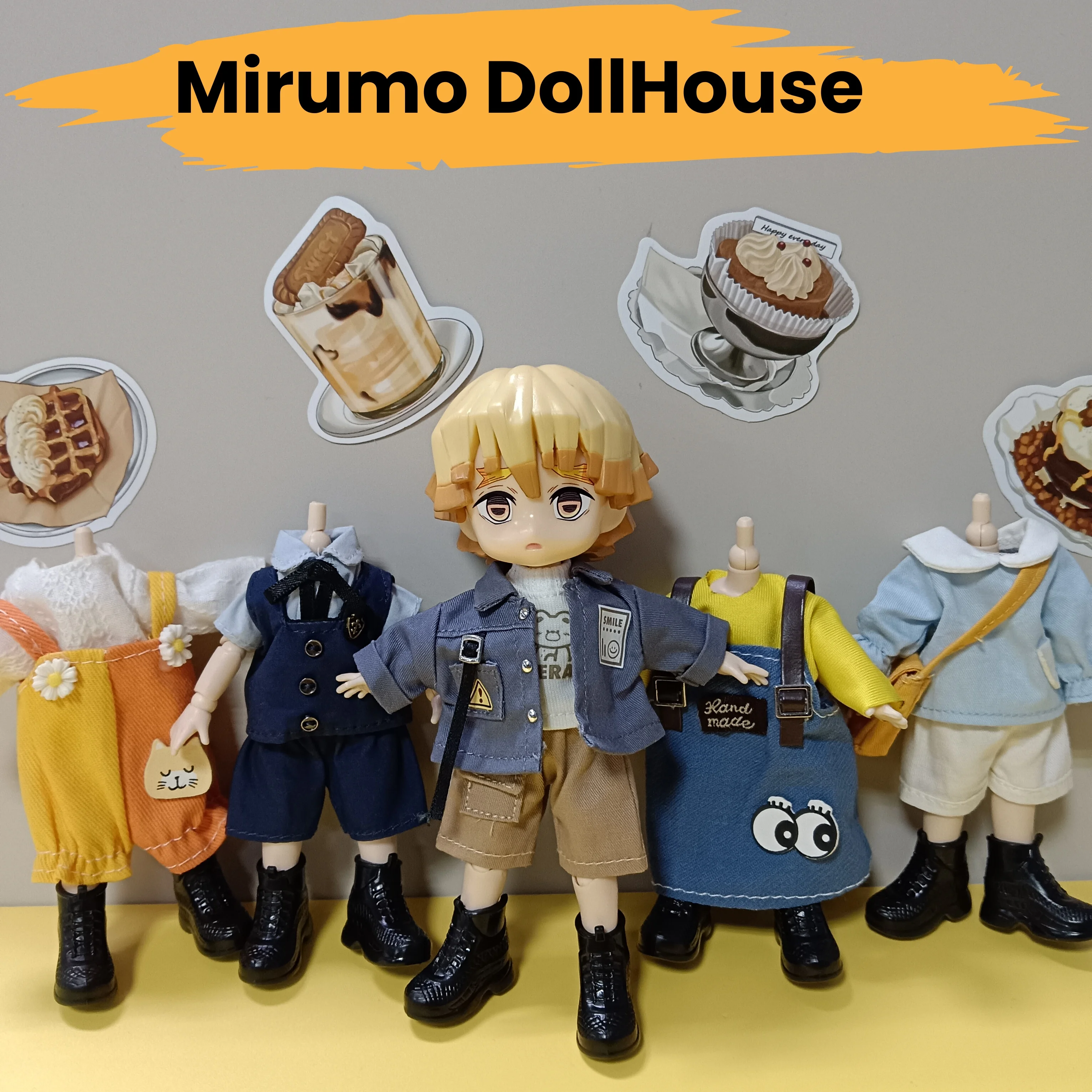 Ob11 1/12 Demon Slayer Anime Agatsuma Zenitsu BJD Model Doll School Uniforms Commoner Action Figure Toy Decoration 14cm